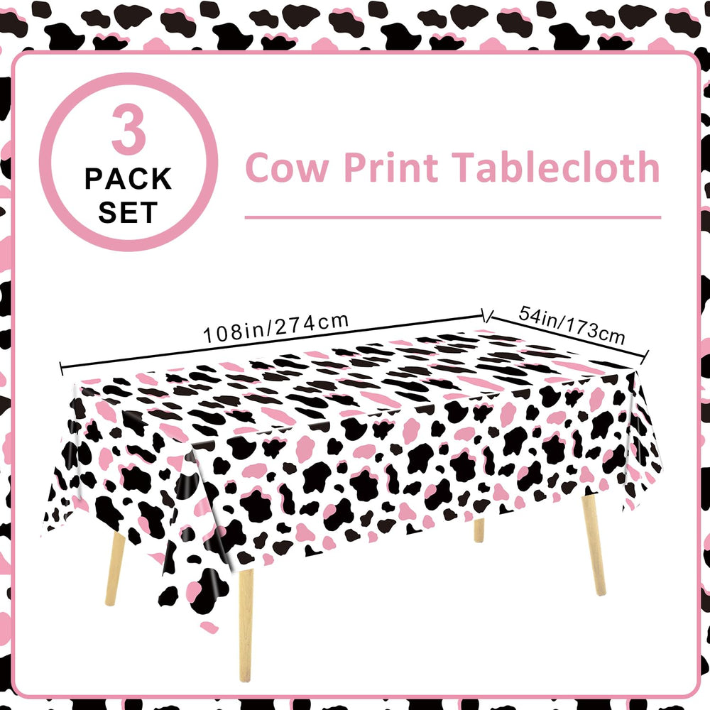 LINHAXM pink cow print tablecloth on a dining setup for family celebration