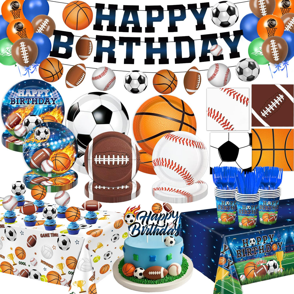 LINHAXM sports party plates 9-inch with vibrant game-day designs for quick cleanup