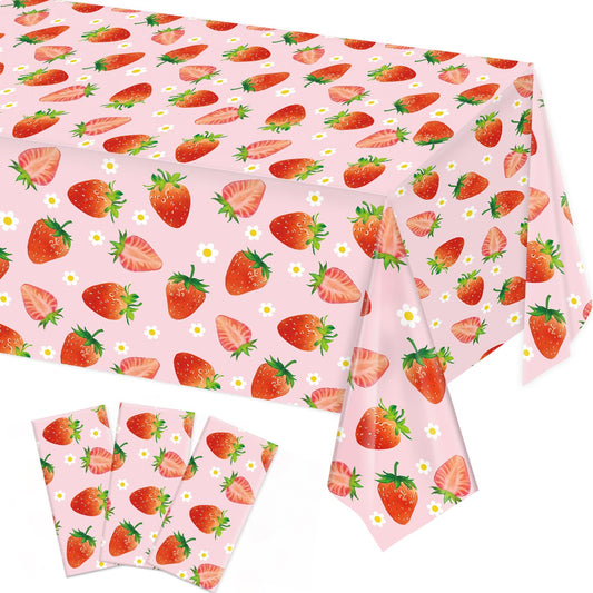 LINHAXM strawberry tablecloth 3-pack on a table with spill protection