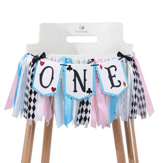 LINLULU Alice in Wonderland highchair banner blue 80 inch ideal for memorable first birthday photos
