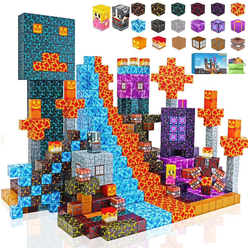 LionFuny volcano explore set display showing erupting volcano builds for imaginative play