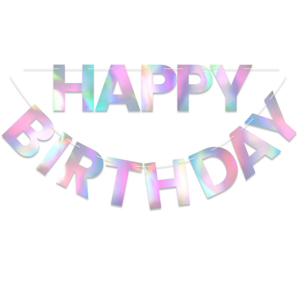 LITAUS Happy Birthday Banner 9ft iridescent adds a festive glow.