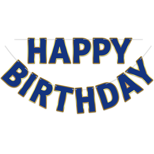 LITAUS Happy Birthday Banner 9ft Navy Blue creates a bold photo backdrop for any party