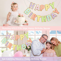 LITAUS Pastel birthday banner decor for soft, inviting ambiance