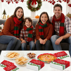 Litmitfu red napkins with snowflakes and tree lights for festive table styling