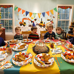 Litmitfu construction party scene showcases the themed tableware in action.