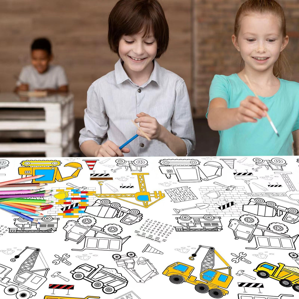 Litmitfu dump truck design color-in tablecloth ideal for birthday activities.