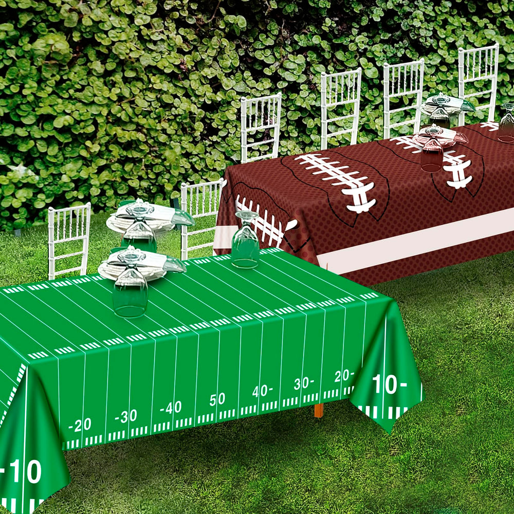 Litmitfu tablecloth with brown football pattern adds festive decor.