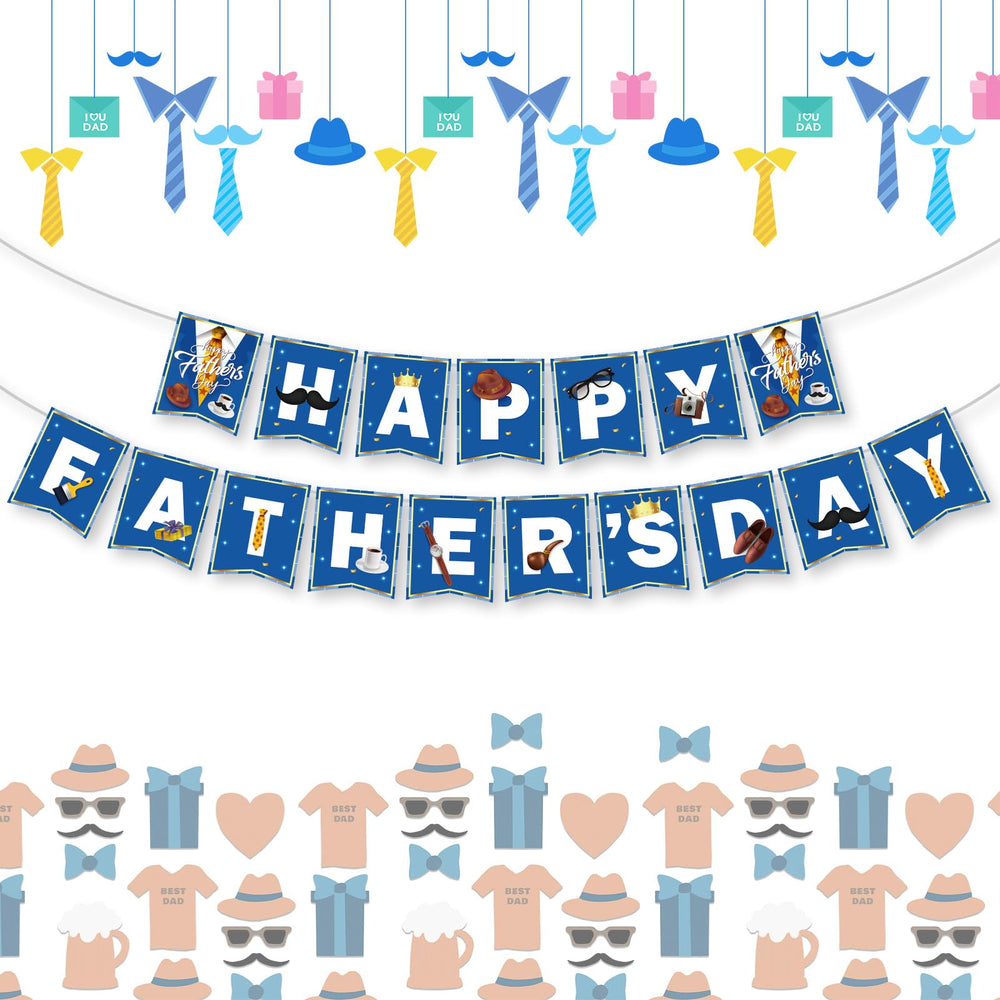 Litmitfu Happy Father's Day banner in blue and white bunting for festive celebrations
