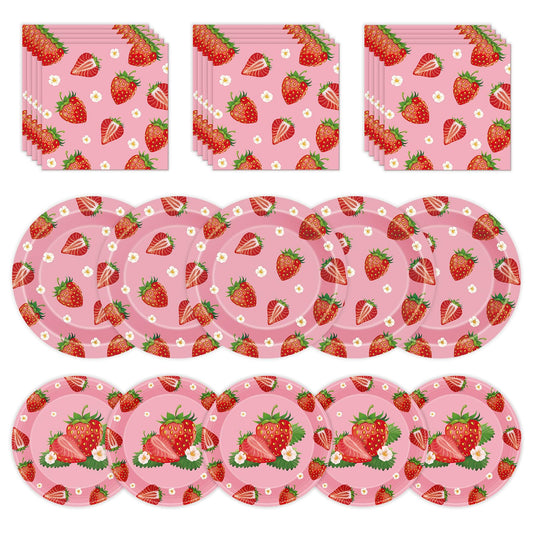 Litmitfu strawberry dinner plates 9-inch for main courses at berry parties