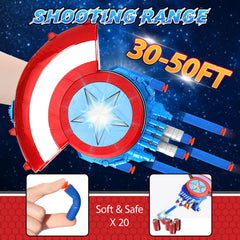 LITTCO Captain Shield kid-action captures one-handed defense during pretend battles.