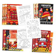 littkeef cliaet fire truck coloring book set cover image, six designs ideal for party favors