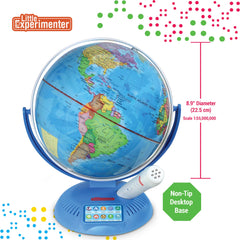 Little Experimenter country facts globe highlights capitals and languages.