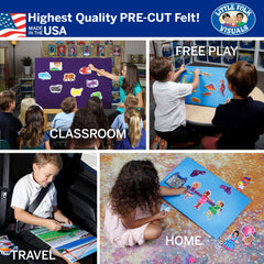 Little Folk Visuals durable polyester felt figures resist wear and fading.