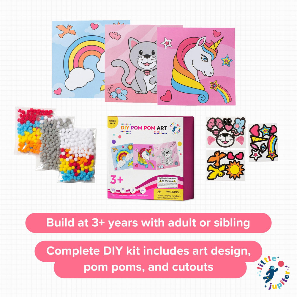 Little Jupiter cat design pom pom art, easy peel surface for kids.