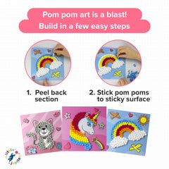 Little Jupiter pom-poms and foam supplies, soft textures for hands-on crafting.