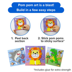Little Jupiter DIY Pom Pom Art sticker card setup facilitates easy, mess-free crafting.