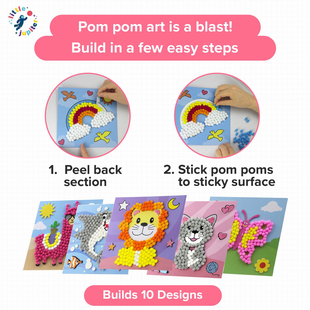 Little Jupiter DIY Pom Pom Art sticky surface simplifies crafting and design.