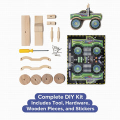 Little Jupiter Monster Truck 2 screws and screwdriver for simple construction.