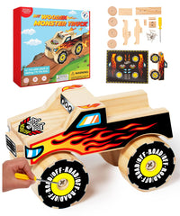 Little Jupiter Monster Truck wood kit with stickers boosts creativity and problem-solving.