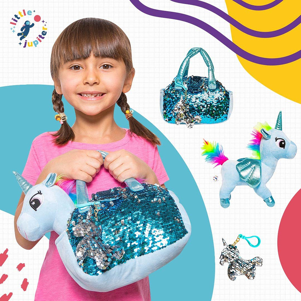 Little Jupiter sequin purse bag adds sparkle during dress-up moments.
