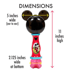 Mickey Mouse bubble wand in use, producing bubbles during active play.