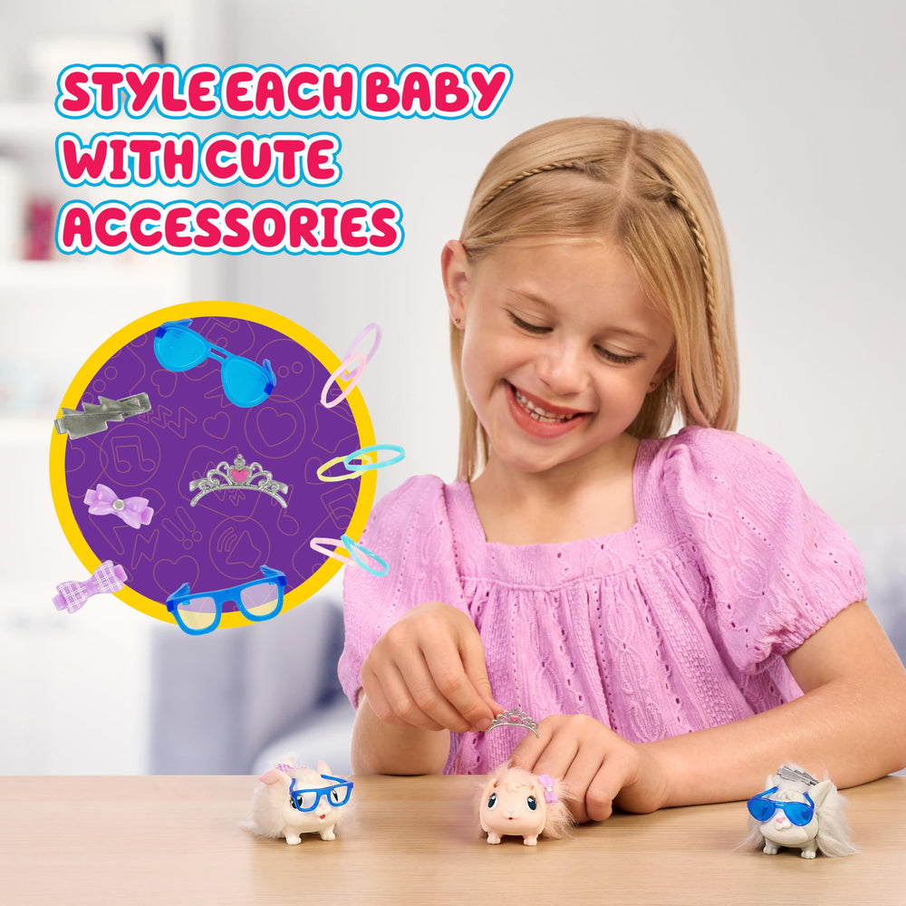 Soft brush aids grooming play and character care during imaginative sessions.
