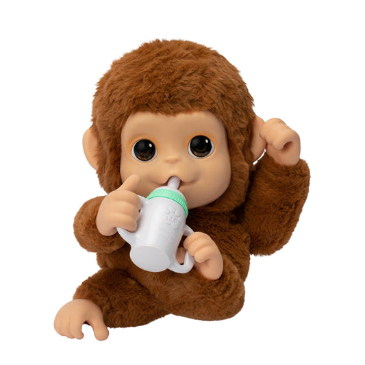 Little Live Pets Mango monkey face shows soft fur and lifelike details for nurturing play.