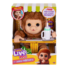 Little Live Pets Mango monkey face with soft fur for cuddling.