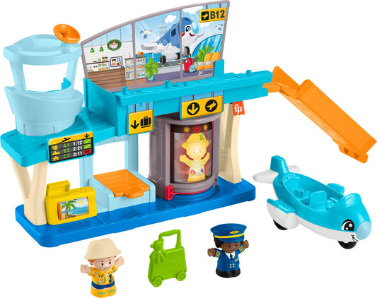 Little People airport playset destination roller promotes sequencing and imaginative travel play