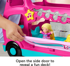 Little People Barbie Dreamcamper RV includes figures, table and camping chair for roleplay