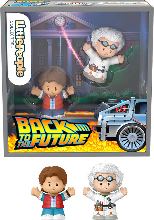 Little People Collector Marty McFly figure in 1985 outfit for display.