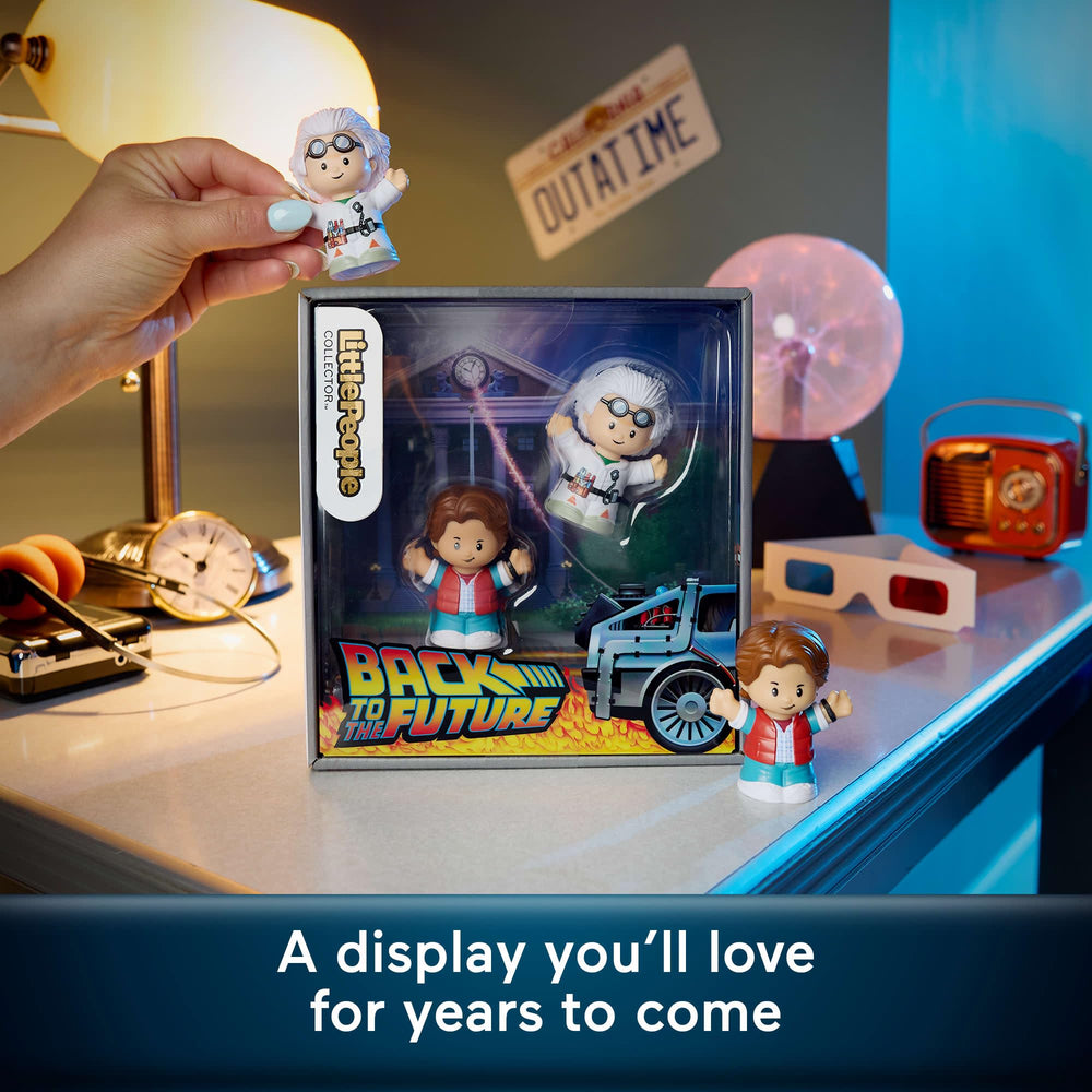 Little People Collector Back to the Future window box display with Time Machine.