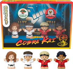 Little People Collector Cobra Kai Daniel LaRusso crane kick figure for display and gifting.