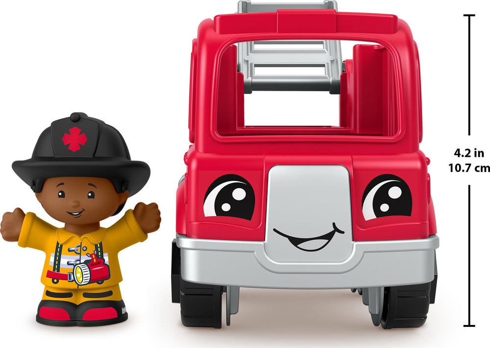 Little People Fisher-Price firetruck cabin figures invite role play with a friendly driver character.
