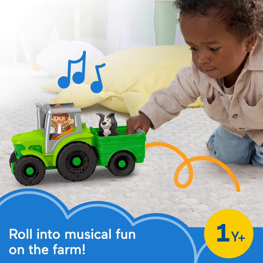 Little People push and play tractor driver-seat button creates songs and sounds to engage little ones.