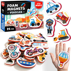 Little World fridge magnets cars set: large, easy-to-hold pieces for toddler play and exploration
