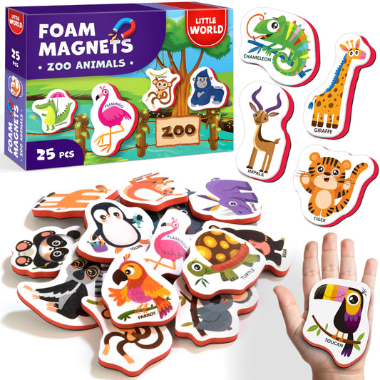 Little World zoo magnets on fridge door for toddlers