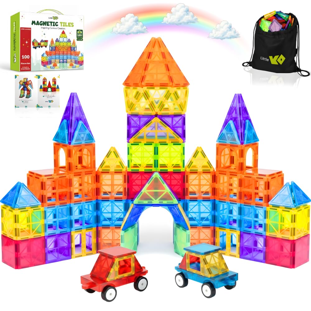 Little Vo magnetic tiles 100-pcs set for creative STEM building and color matching fun.