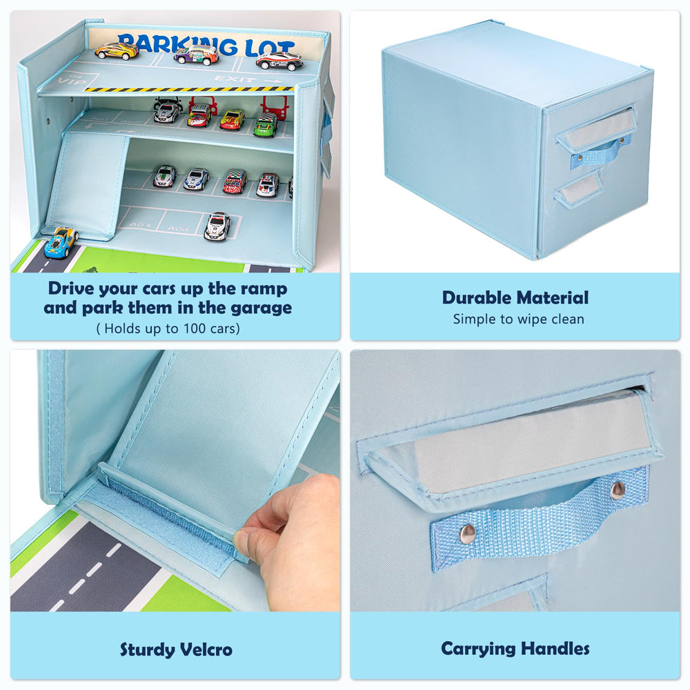 Livememory toy car garage box 3 level garage for stacked parking and storytelling.
