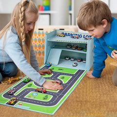 Livememory toy car garage box open lid with play mat invites imaginative play.