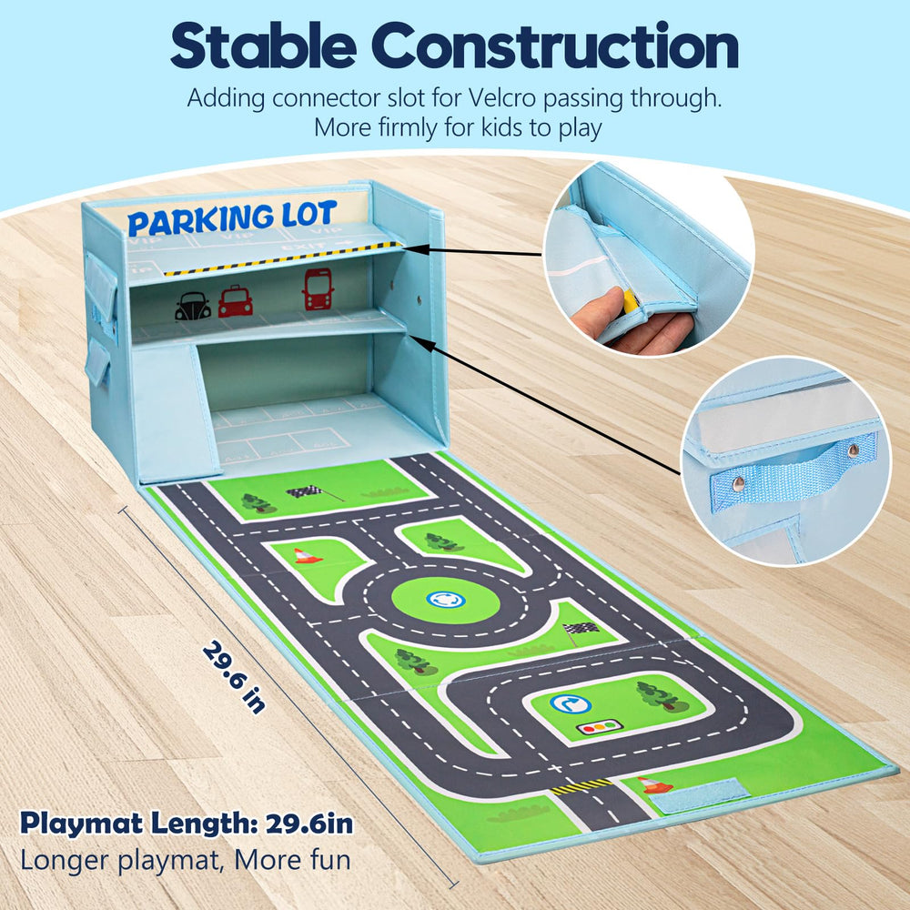 Livememory toy car garage box polyester material for safe, durable play sessions.