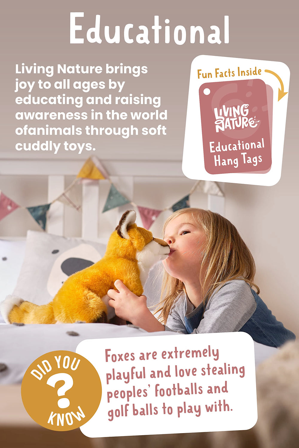 Educational tag on Living Nature rabbit teaches about woodland life.