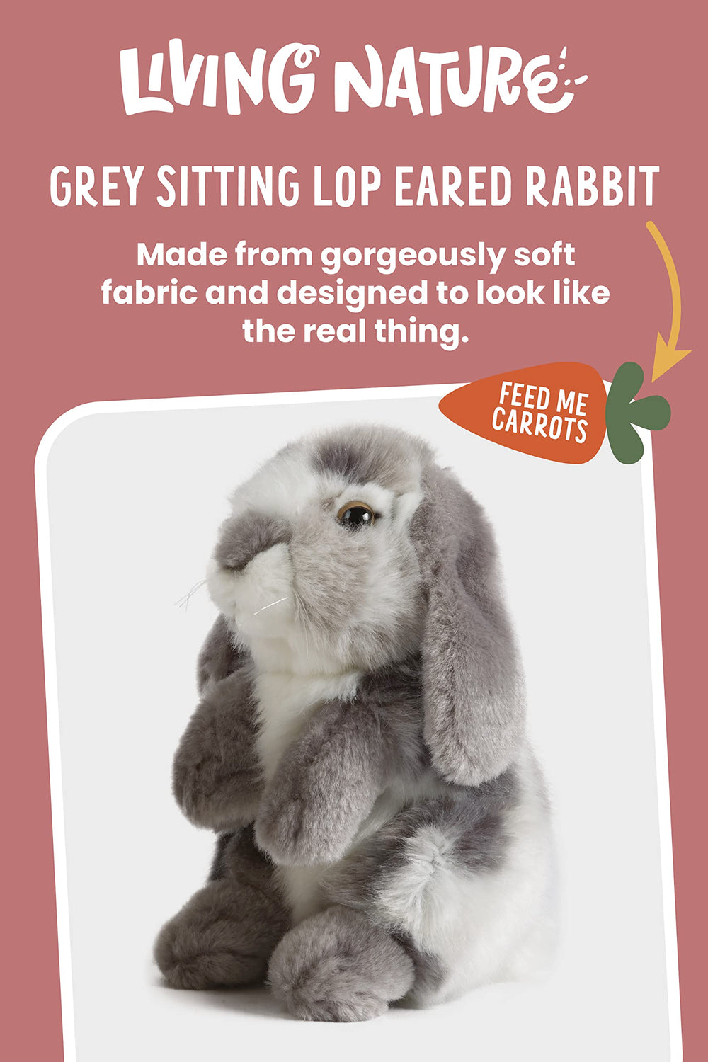 Living Nature fluffy grey rabbit face with soft fur texture.
