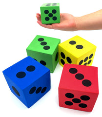LMC Products four jumbo foam dice in bright colors for classroom play.