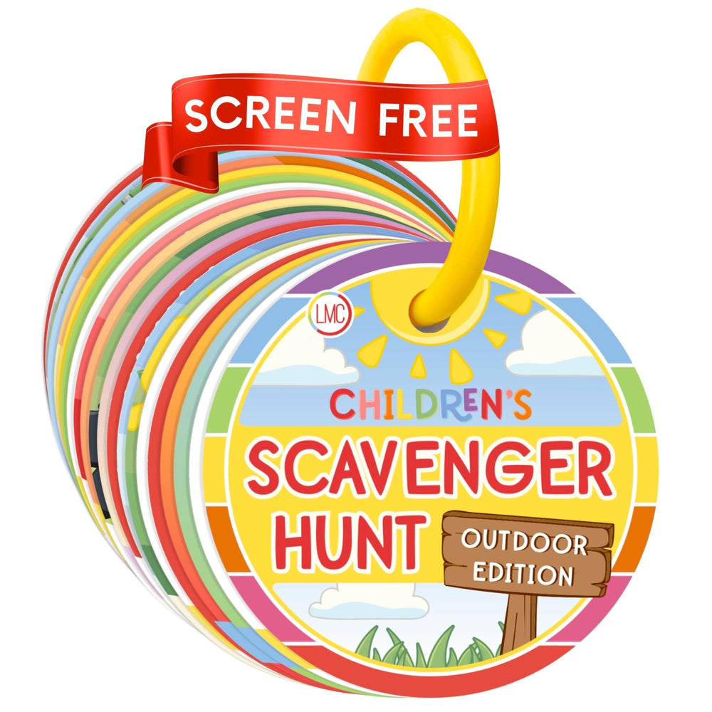 LMC Products Children's Scavenger Hunt Cards cover promotes outdoor exploration and family fun.