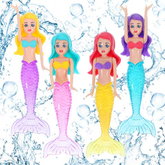 Lnngub mermaid diving toy set 4pcs in vibrant colors for engaging bath and pool play.