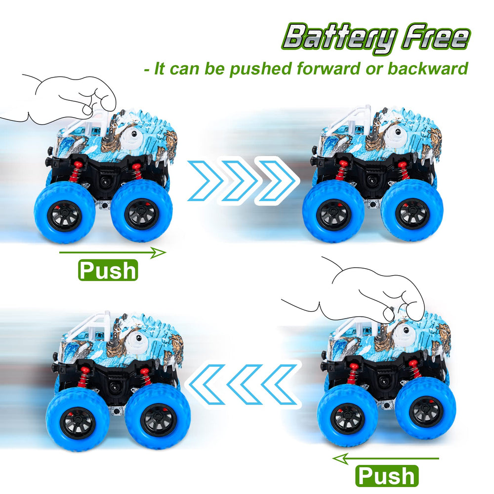 LODBY dinosaur trucks horned dragon close-up highlights durable, battery-free design.