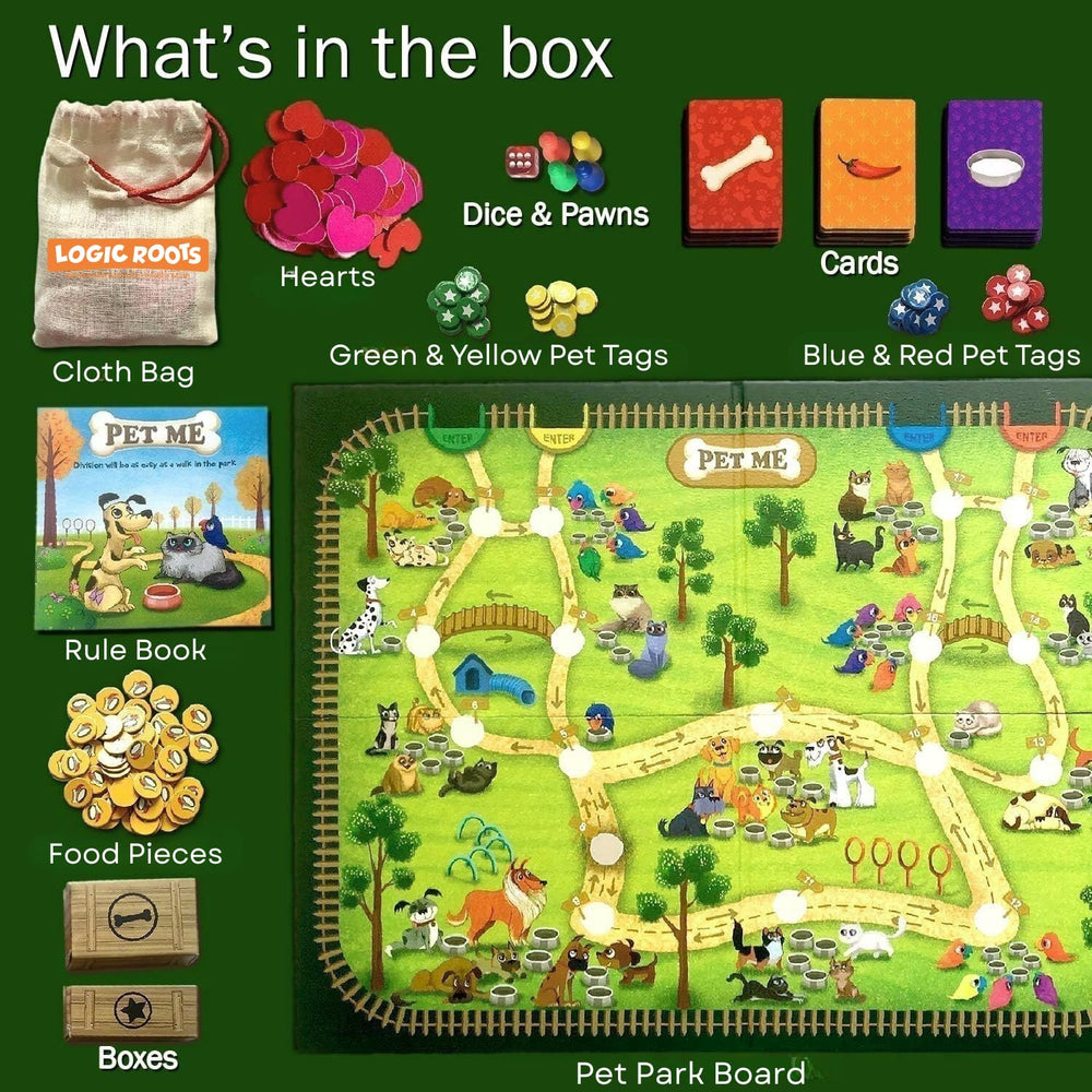 Logic Roots pet cards display bone, milk, and chilly options for turns.