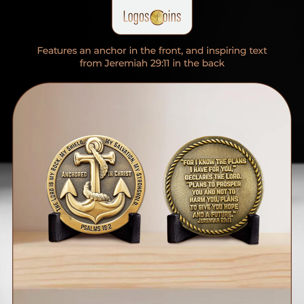 LOGOS COINS Display-ready prayer coin shown in a collection or on a surface.